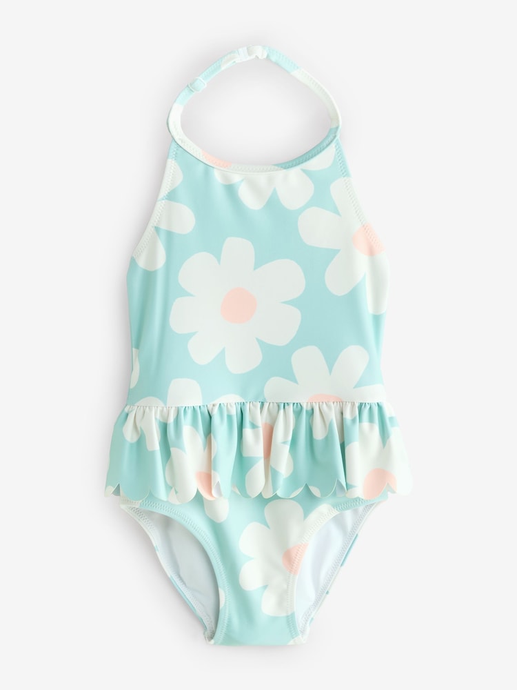Blue Flower Print Frill Swimsuit - Image 1 of 1