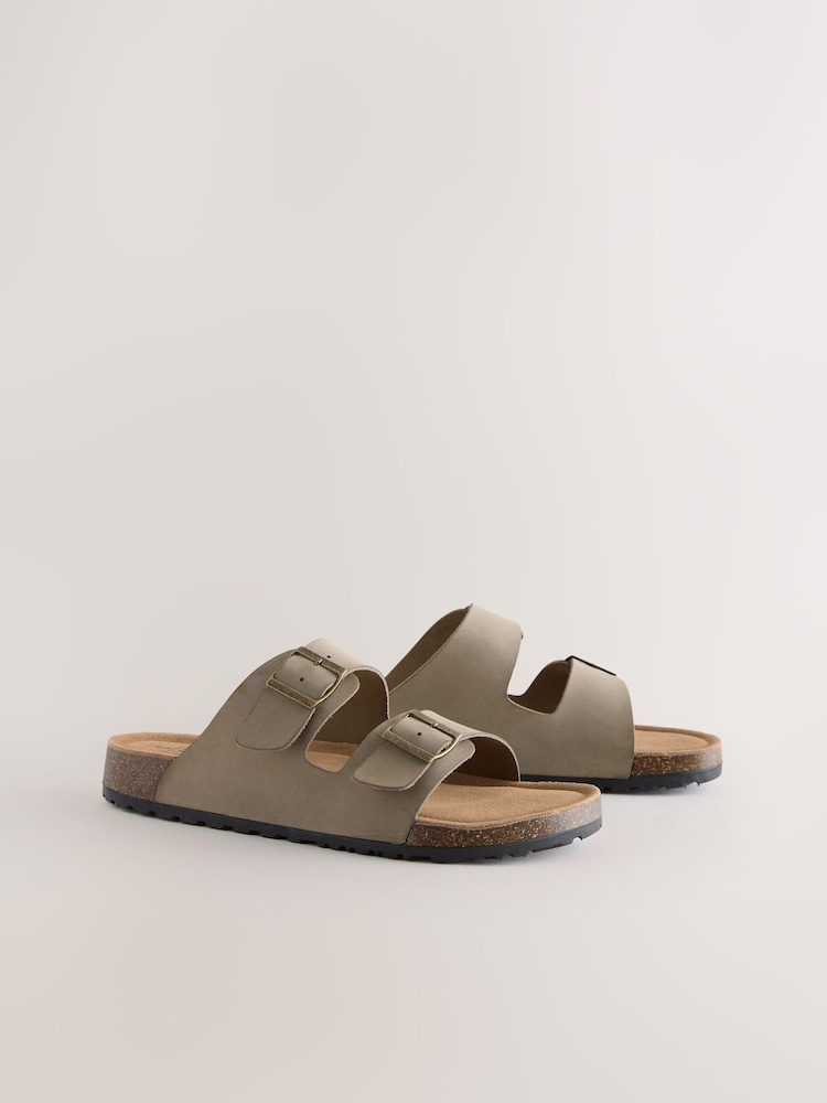 Taupe Leather Two Buckle Sandals - Image 1 of 5 Taupe Leather Two Buckle Sandals - Image 1 of 5