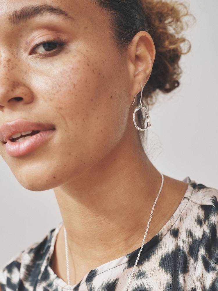 Silver Tone Sparkle Detail Open Circle Earrings - Image 2 of 6