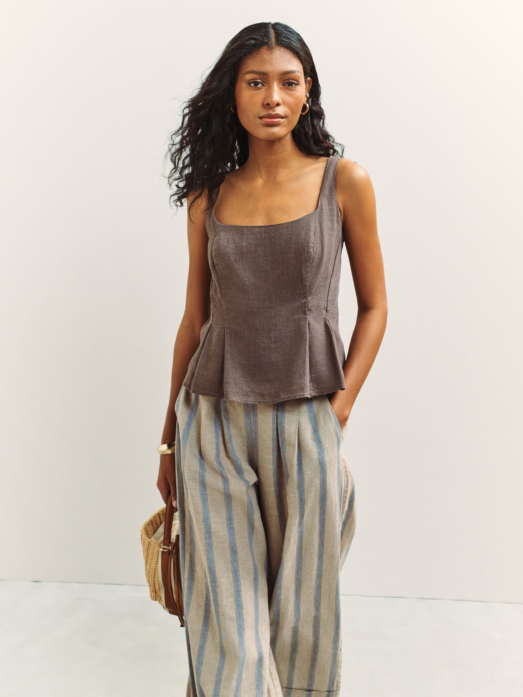 Buy Chocolate Brown Peplum Top with Linen from Next USA
