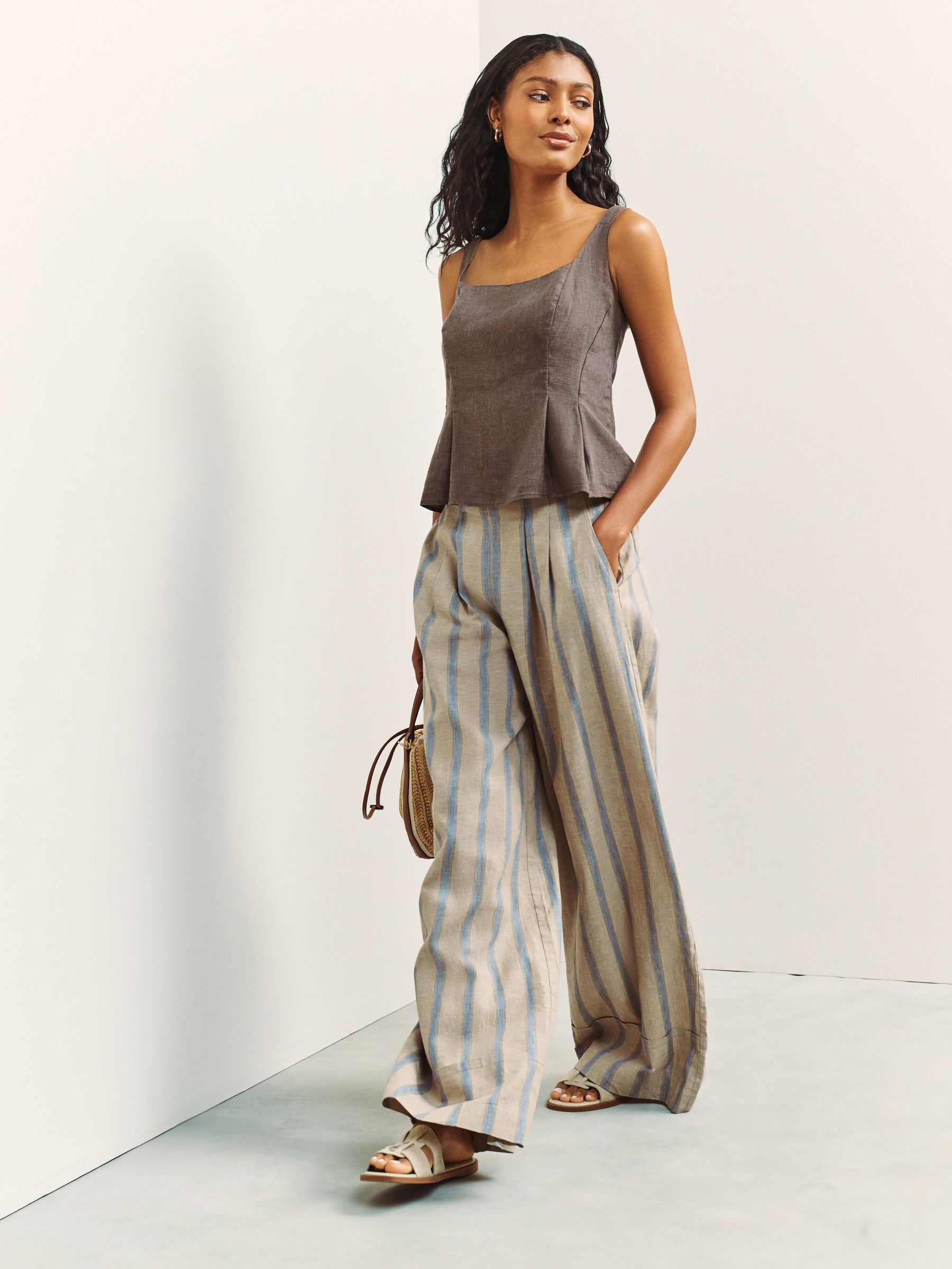 Buy Chocolate Brown Peplum Top with Linen from Next USA