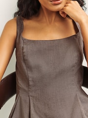 Chocolate Brown Peplum Top with Linen - Image 4 of 7
