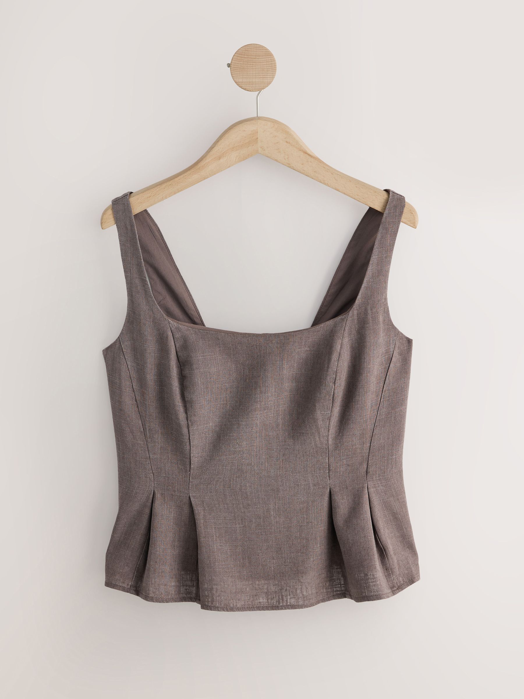 Buy Chocolate Brown Peplum Top with Linen from Next USA