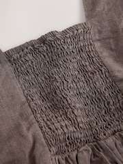 Chocolate Brown Peplum Top with Linen - Image 6 of 7