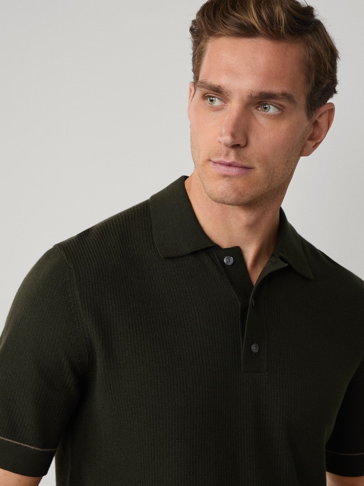 Verde - Hackett Textured Knitted Tipped Polo Shirt - Image 3 of 5