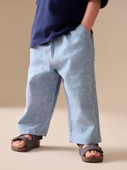 Chambray Blue Wide Fit Linen Blend Pull on Trousers (3mths-7yrs) - Image 1 of 8
