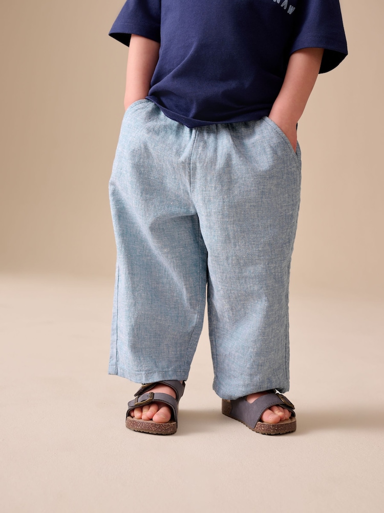 Chambray Blue Wide Fit Linen Blend Pull on Trousers (3mths-7yrs) - Image 2 of 8