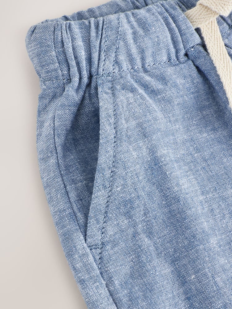 Chambray Blue Wide Fit Linen Blend Pull on Trousers (3mths-7yrs) - Image 8 of 8