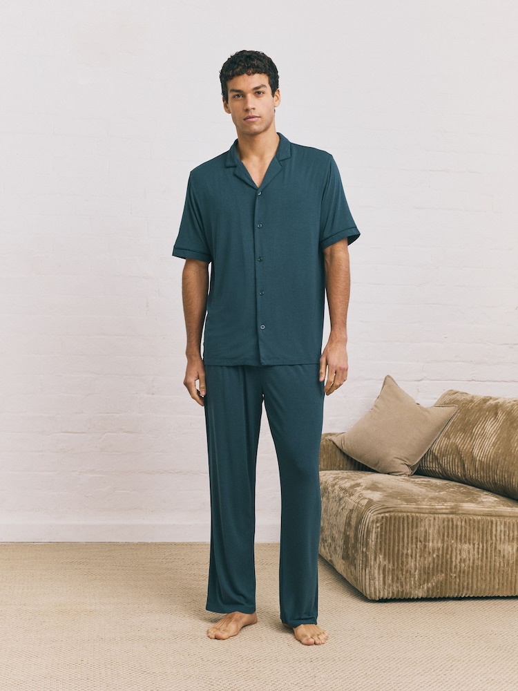 Blue TENCEL™ Modal Blend Short Sleeve Set - Image 1 of 10