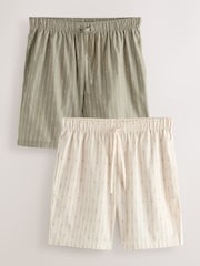 Green/Ecru Woven Stripe Pyjama Shorts 2 Pack - Image 1 of 17