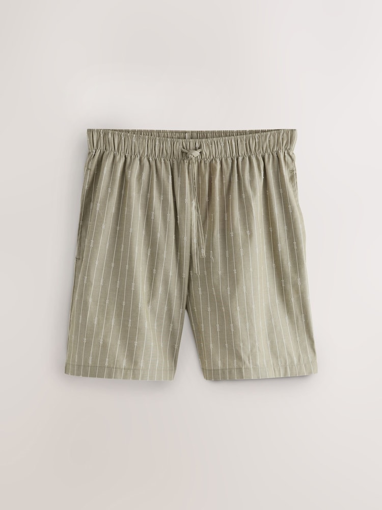 Green/Ecru Woven Stripe Pyjama Shorts 2 Pack - Image 2 of 17