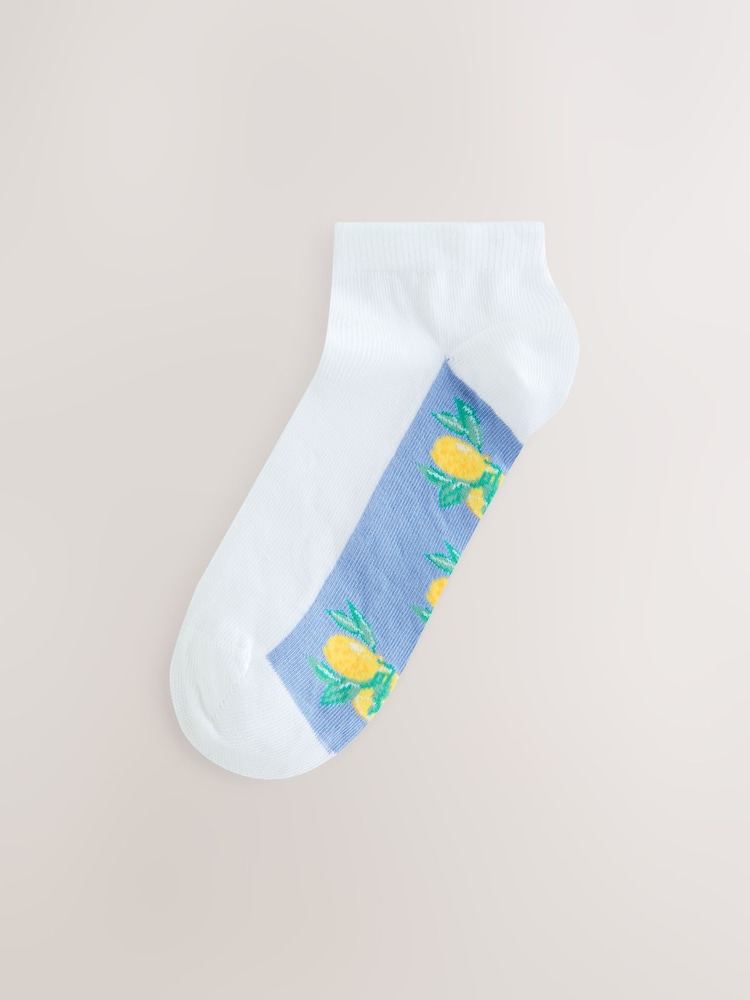 White/Blue Lemons Footbed Trainer Socks 4 Pack - Image 2 of 7
