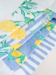 White/Blue Lemons Footbed Trainer Socks 4 Pack - Image 6 of 7