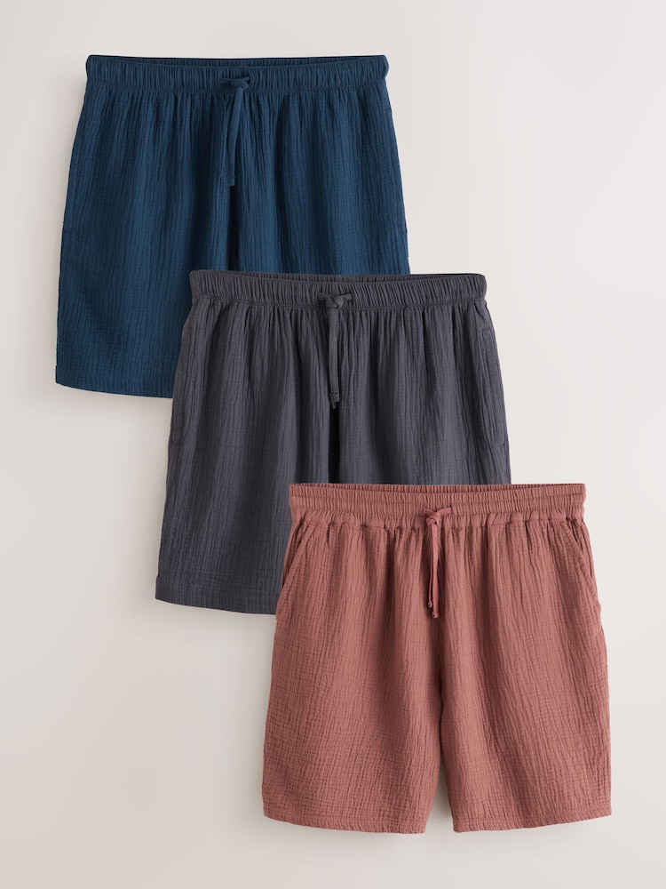 Navy/ Grey/ Rust - מארז של 3 זוגות מכנסיים קצרים מבד גאזה - תמונה 1 מתוך 14