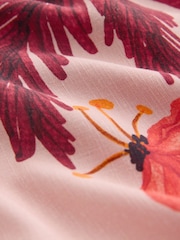 Pastel Palm Tree Border Print Puff Sleeve Button Front Bardot Top With Linen - Image 8 of 8