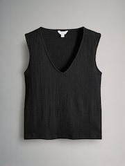 The Set Black Textured V-Neck T-Shirt and Trousers Coord Set - Image 2 of 5
