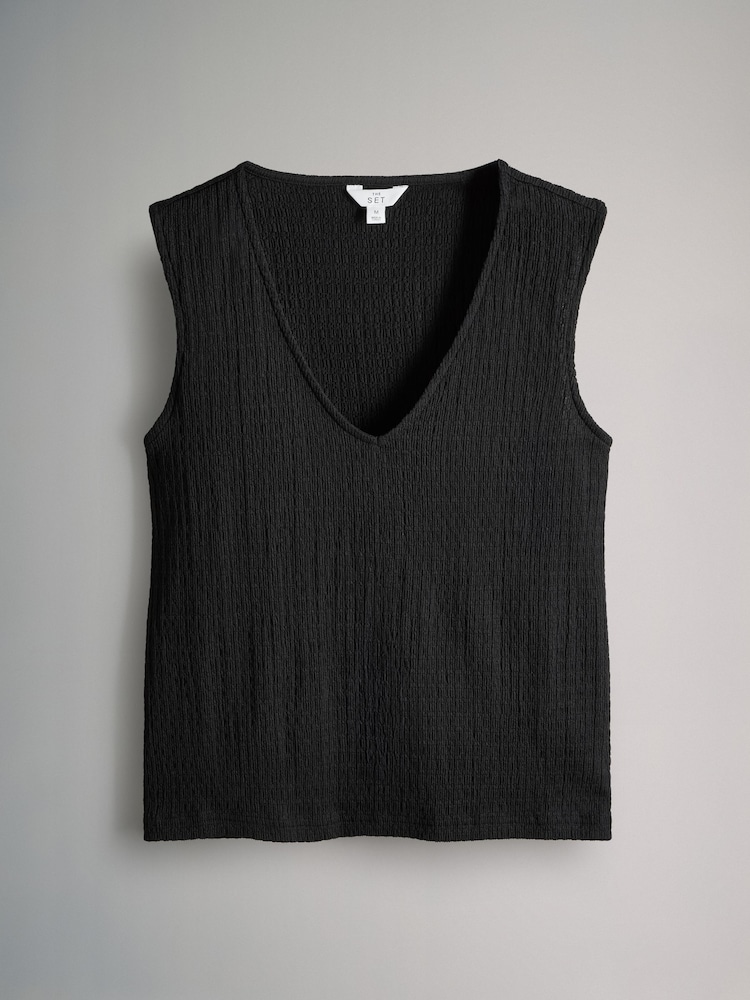The Set Black Textured V-Neck T-Shirt and Trousers Coord Set - Image 2 of 5