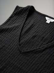 The Set Black Textured V-Neck T-Shirt and Trousers Coord Set - Image 4 of 5