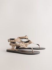Neutral Suede Gladiator Toe Thong Sandals - Image 3 of 5