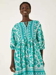 Roman Green Tie Front Border Print Tassle Dress - Image 2 of 5