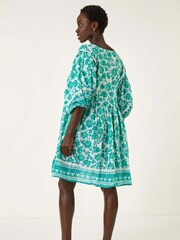 Roman Green Tie Front Border Print Tassle Dress - Image 3 of 5