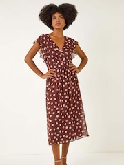 Roman Spot Print V-Neck Frill Midi Dress - Imagem 2 de 5
