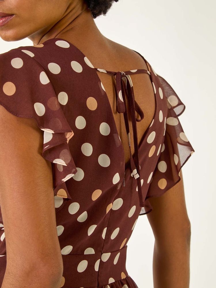 Roman Spot Print V-Neck Frill Midi Dress - Imagem 5 de 5