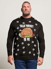 BadRhino Big & Tall Black Talk Turkey To Me Knitted Crew Neck Jumper - Image 1 of 6