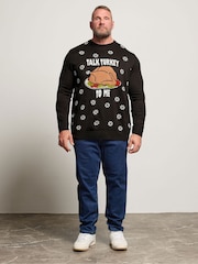 BadRhino Big & Tall Black Talk Turkey To Me Knitted Crew Neck Jumper - Image 2 of 6