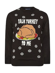 BadRhino Big & Tall Black Talk Turkey To Me Knitted Crew Neck Jumper - Image 4 of 6