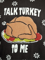 BadRhino Big & Tall Black Talk Turkey To Me Knitted Crew Neck Jumper - Image 6 of 6