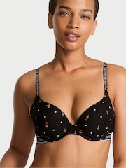 Victoria's Secret Black Ditsy Heart Print Cotton Logo Bra - Image 1 of 2