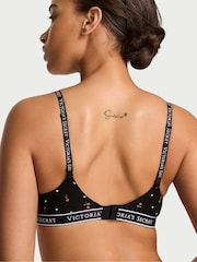 Victoria's Secret Black Ditsy Heart Print Cotton Logo Bra - Image 2 of 2