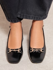 Friends Like These Black Faux Leather Snaffle Detail Slingback Low Block Heel Smart Court Shoes - Image 2 of 5