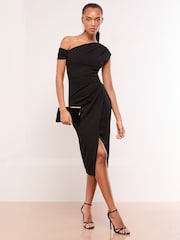 Lipsy Black Petite Off The Shoulder Gathered Waist Midi Dress - Image 1 of 4