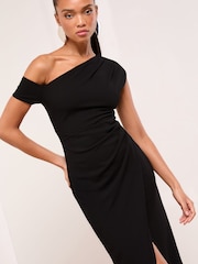 Lipsy Black Petite Off The Shoulder Gathered Waist Midi Dress - Image 2 of 4