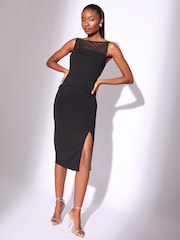 Lipsy Black Mesh Mix Sleeveless Bodycon Midi Dress - Image 1 of 4