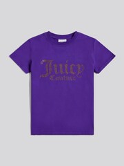 Juicy Couture Purple Diamante Fitted T-Shirt - Image 1 of 6