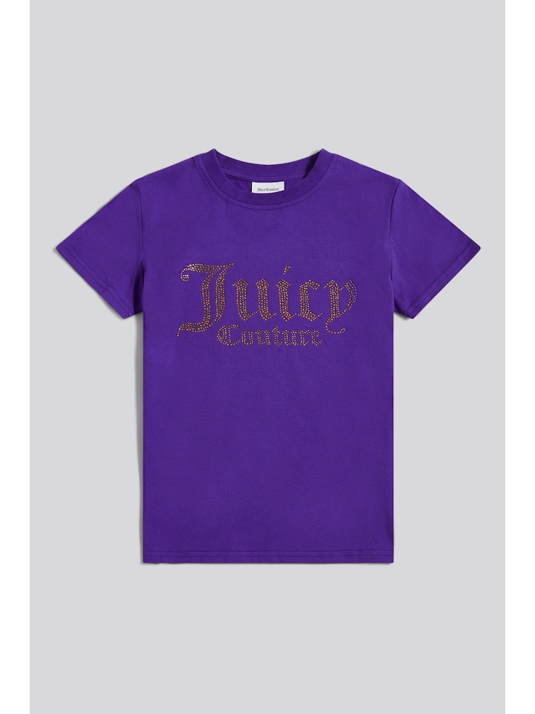 Juicy Couture Purple Diamante Fitted T-Shirt - Image 2 of 6 Juicy Couture Purple Diamante Fitted T-Shirt - Image 2 of 6