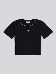 Juicy Couture Black Diamante Trim Neck Boxy T-Shirt - Image 1 of 3