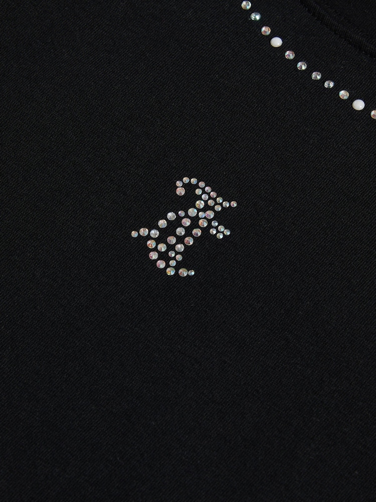 Juicy Couture Black Diamante Trim Neck Boxy T-Shirt - Image 3 of 3 Juicy Couture Black Diamante Trim Neck Boxy T-Shirt - Image 3 of 3