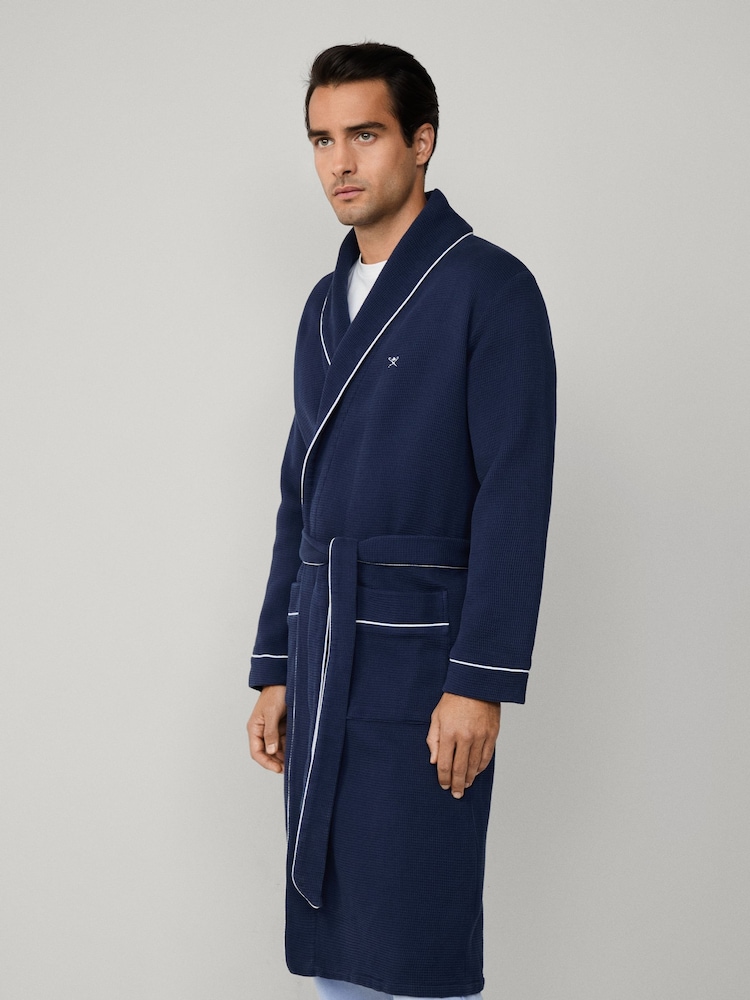 pure cotton waffle dressing gown Our plush pure-cotton robes will cocoon you in comfort. The luxury spa-like waffle robe is lightweight, absorbent and fast drying., Available online in 4 restorative colour ways; Indigo, Oatmeal,
