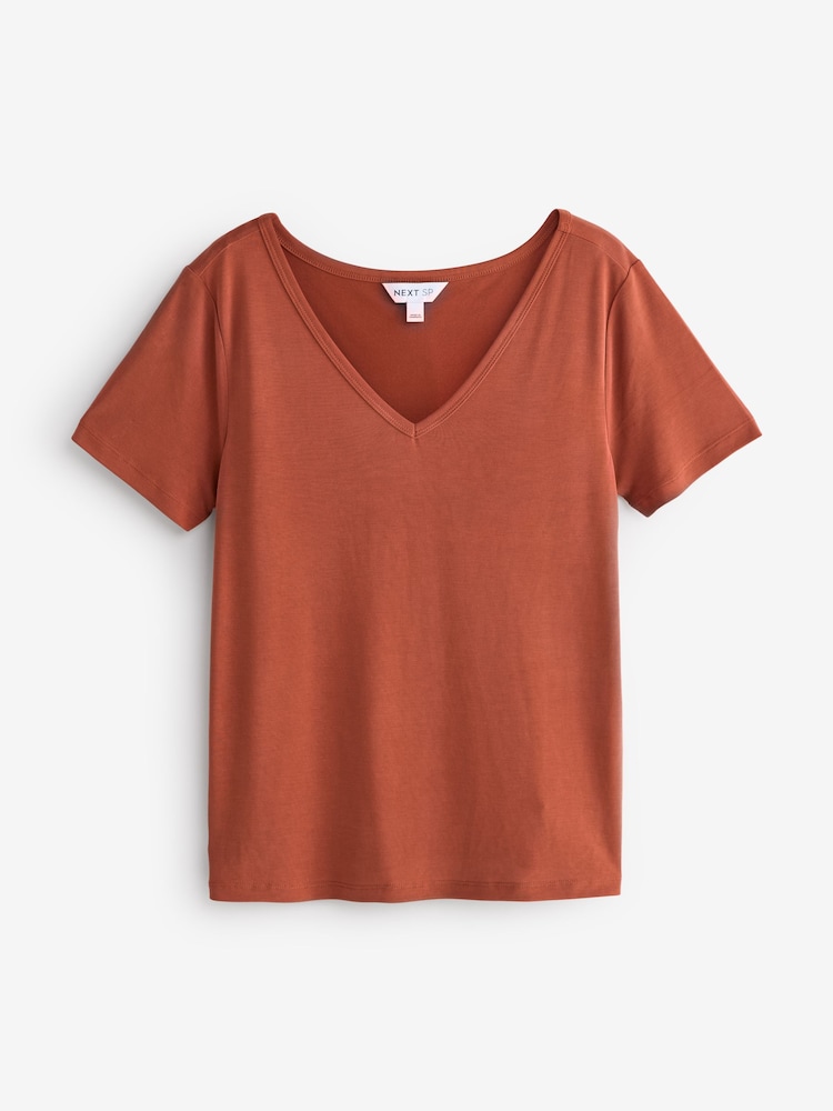 Rust Brown Basic V-Neck Short Sleeve T-Shirt - Image 1 of 1
