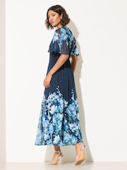 Friends Like These Blue Floral Chiffon Short Sleeve Midi Dress - Image 2 of 5