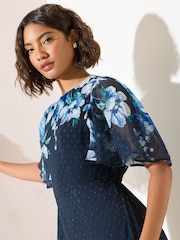 Friends Like These Blue Floral Chiffon Short Sleeve Midi Dress - Image 4 of 5