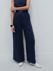 Navy Blue Superwide Pleated Trousers - Image 4 of 9