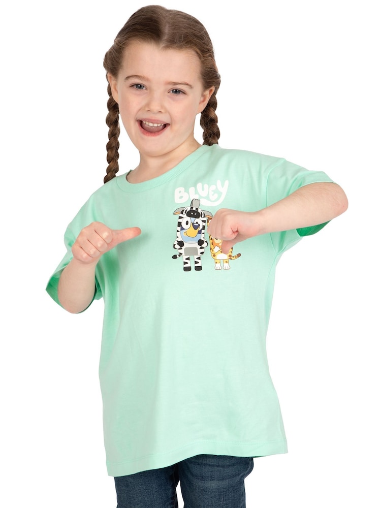 BlueY Tee Shirt Fille Bluey Et Bingo - T-Shirt Rose Cœur Pailleté Été Pour Enfants