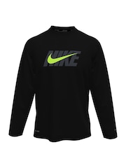 Nike Black Sun Safe Logo Graphic Long Sleeve Rash Vest - Image 1 of 3