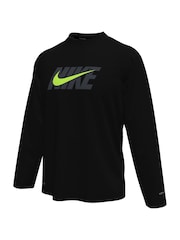 Nike Black Sun Safe Logo Graphic Long Sleeve Rash Vest - Image 3 of 3