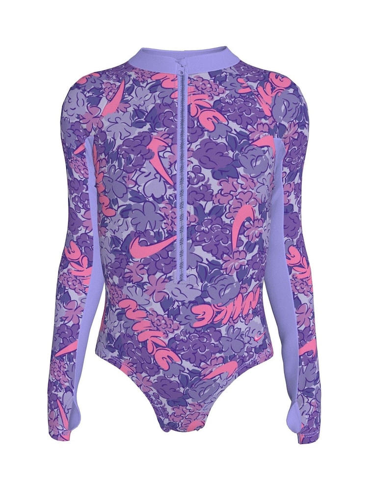 Nike Purple Doodle Floral Long Sleeve One Piece Swimsuit - Image 1 of 3